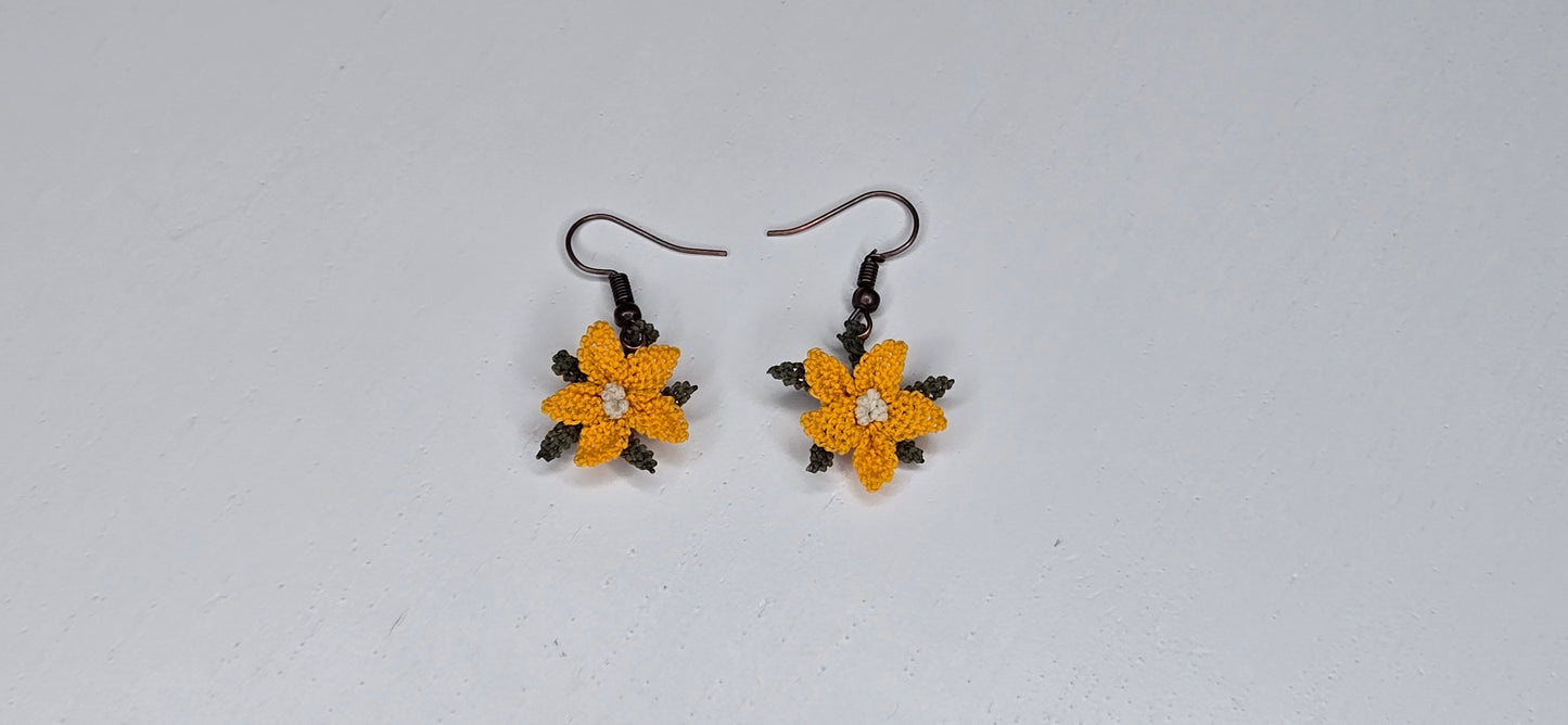 Needle Lace Amber Flower Earrings (dangling)