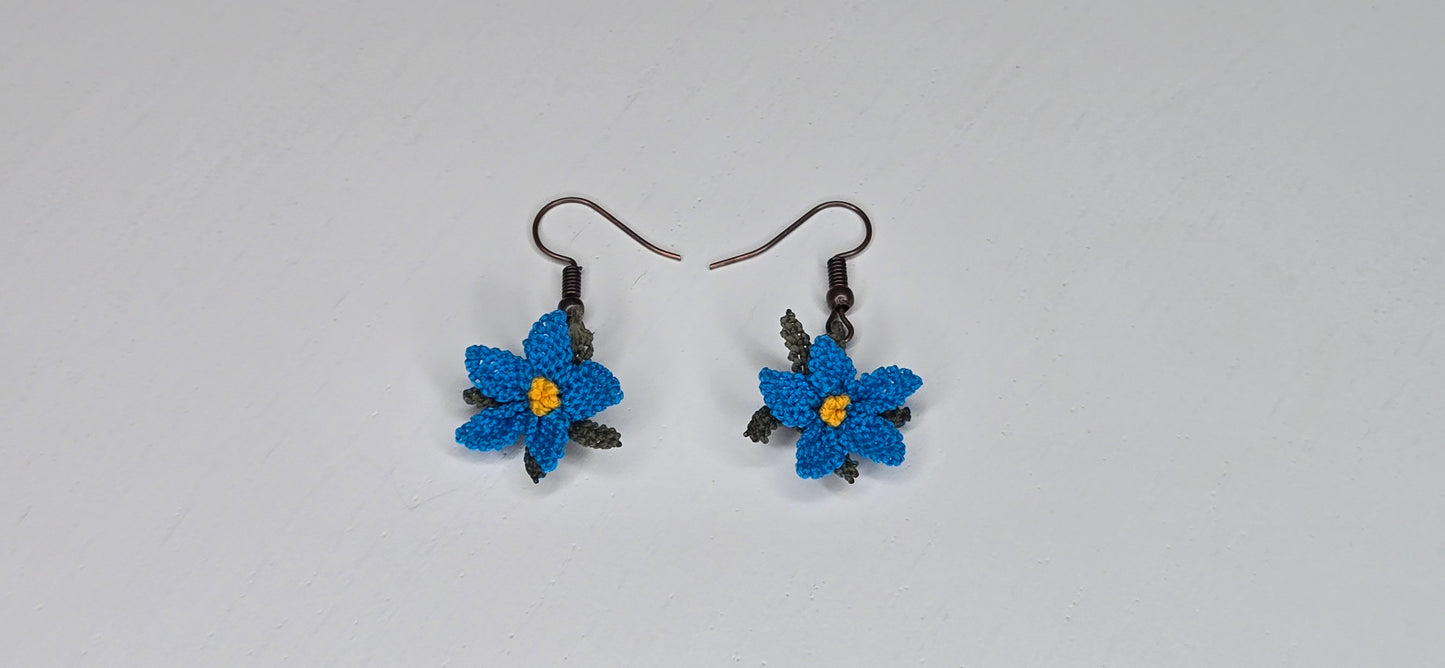 Needle Lace Cobalt Blue Flower Earrings (dangling)