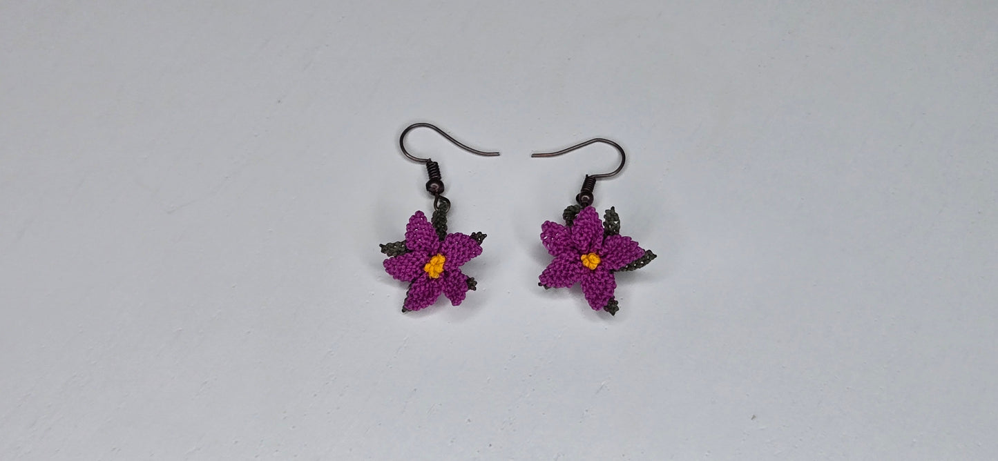Needle Lace Orchid Flower Earrings (dangling)