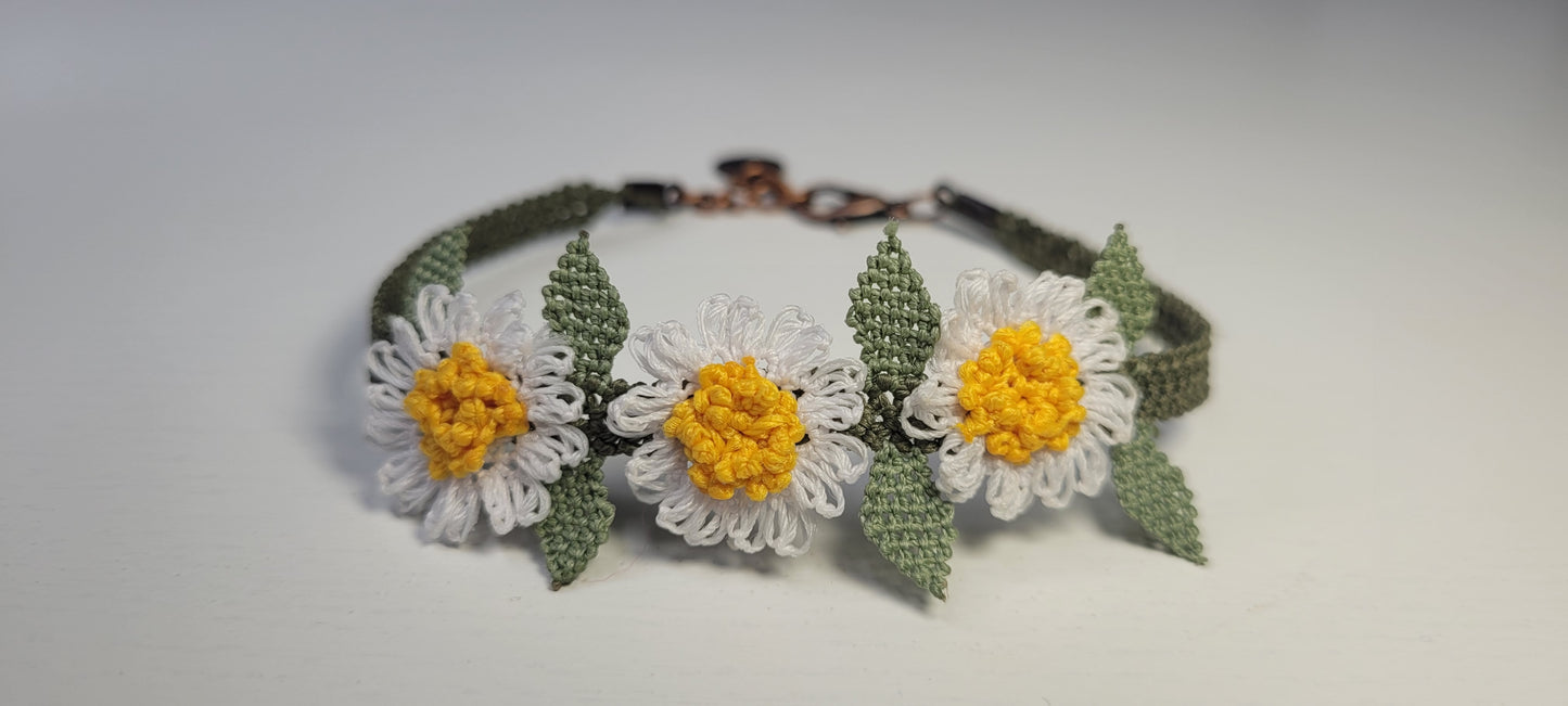 Needle Lace Triple Daisy Bracelet