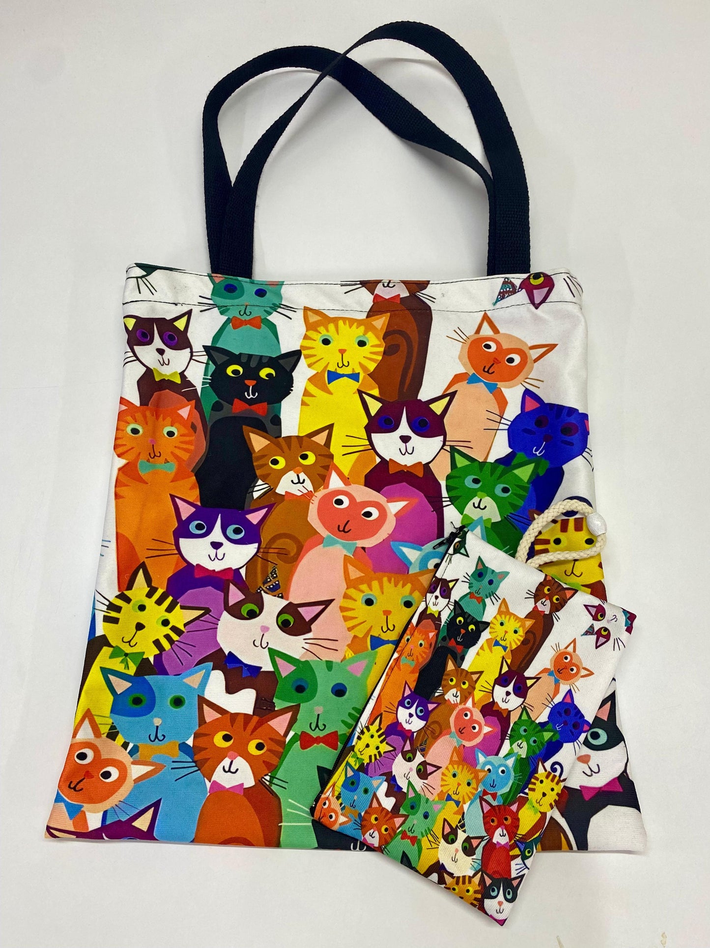 Vibrant Cat Bag Set (Large & Small Pouch Included)