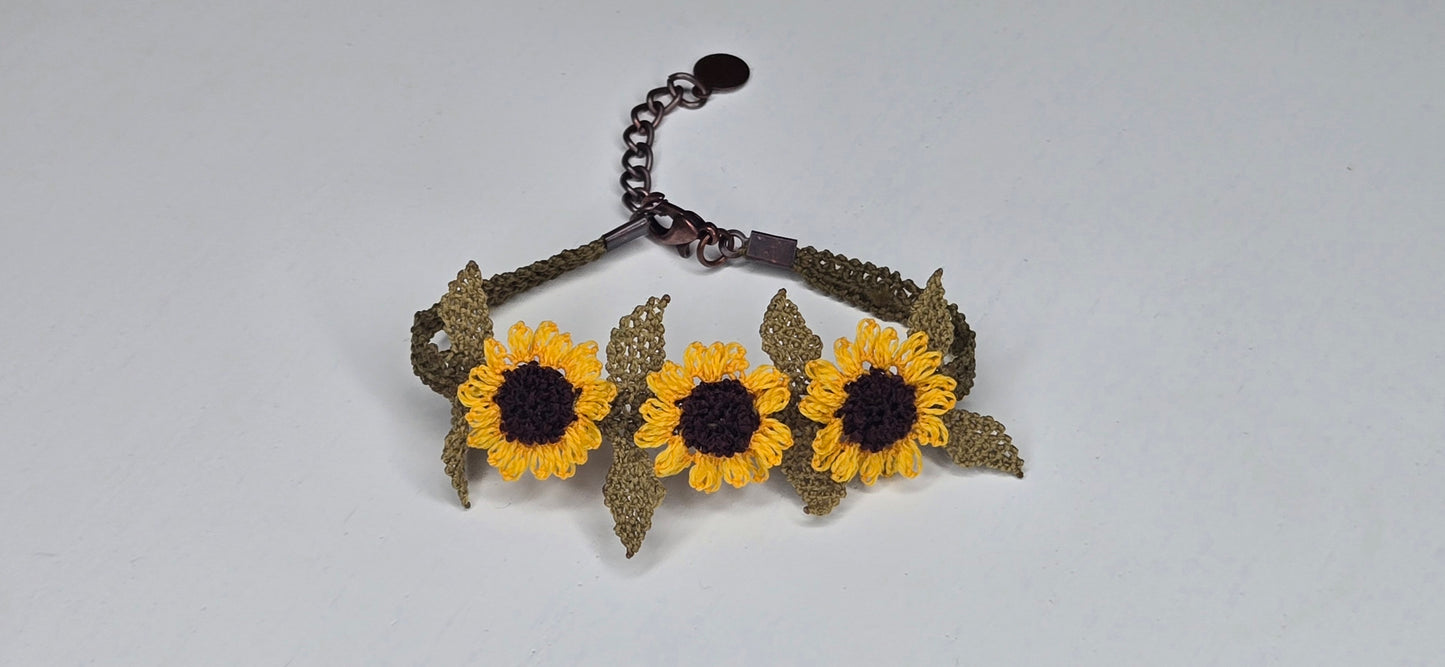 Needle Lace Triple Sunflower Bracelet