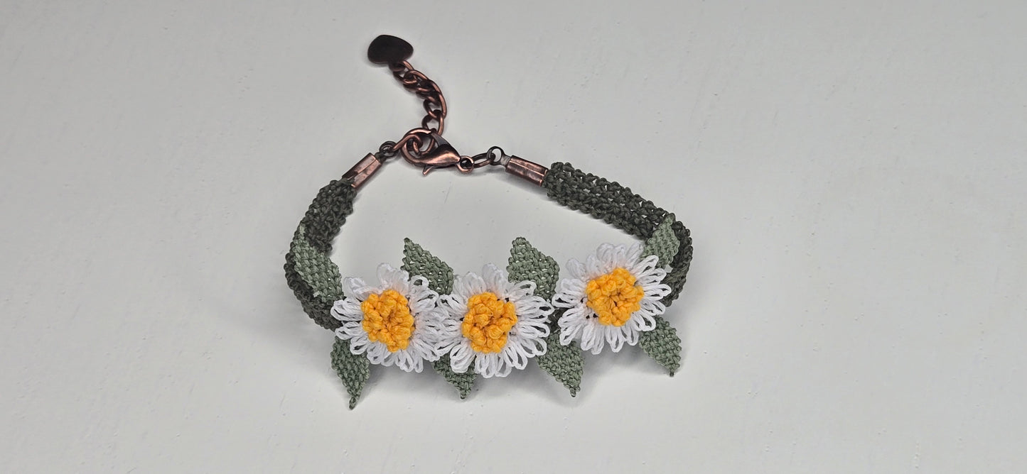 Needle Lace Triple Daisy Bracelet