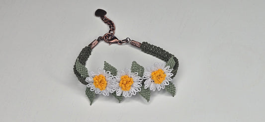 Needle Lace Triple Daisy Bracelet