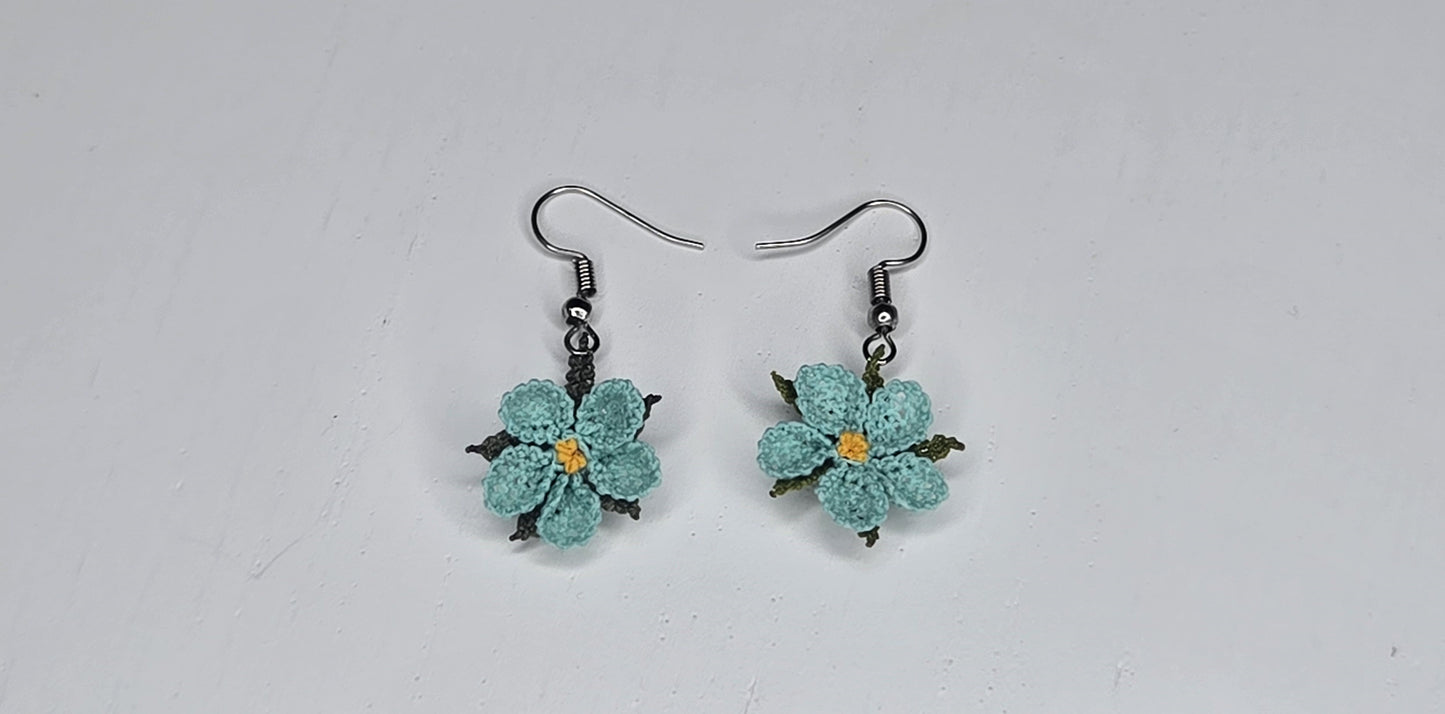 Needle Lace Turquoise Flower Earrings (dangling)