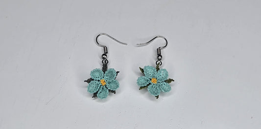 Needle Lace Turquoise Flower Earrings (dangling)