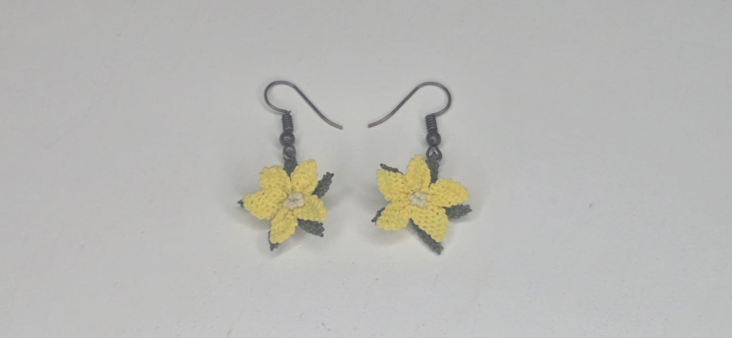 Needle Lace Yellow Flower Earrings (dangling)