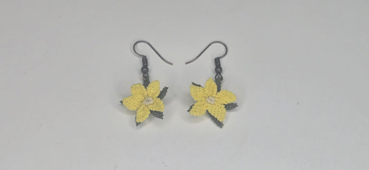 Needle Lace Yellow Flower Earrings (dangling)