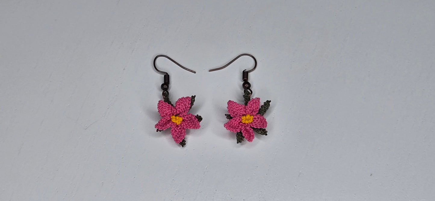 Needle Lace French Rose Flower Earrings (dangling)