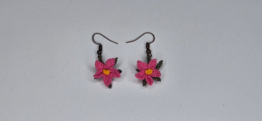 Needle Lace French Rose Flower Earrings (dangling)