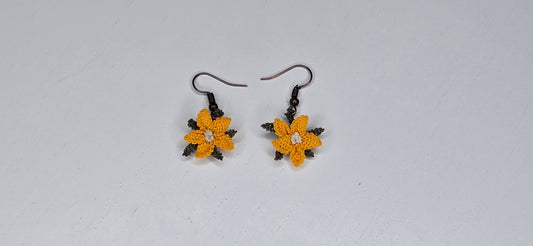 Needle Lace Amber Flower Earrings (dangling)