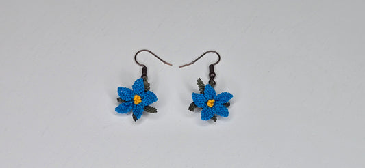 Needle Lace Cobalt Blue Flower Earrings (dangling)