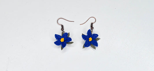 Needle Lace Night Blue Flower Earrings (dangling)