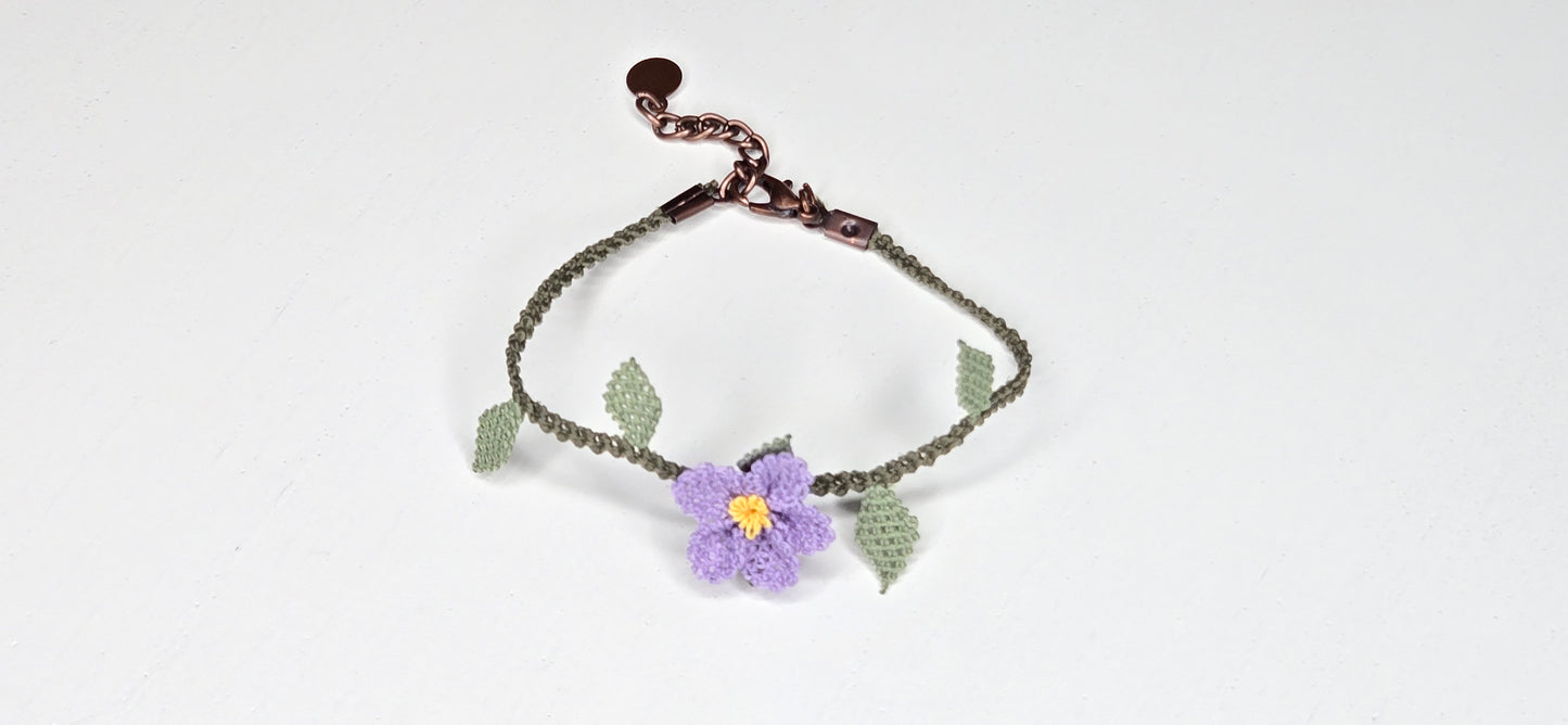 Needle Lace Single Lavender Flower Bracelet