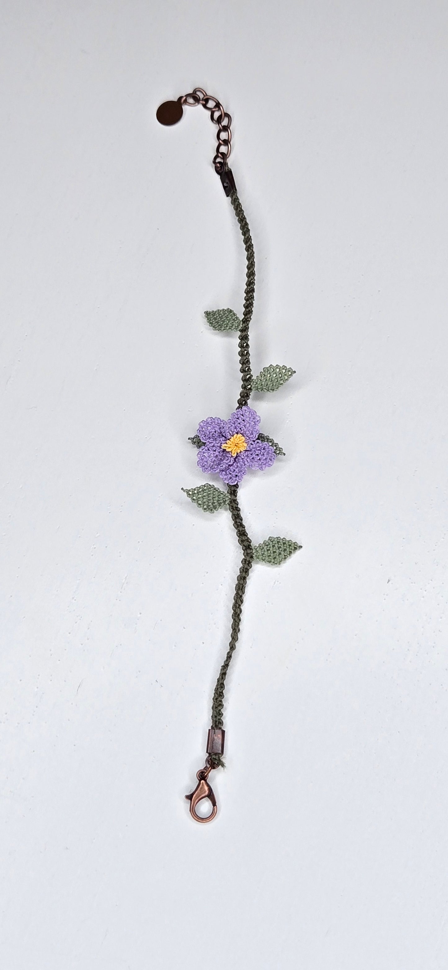 Needle Lace Single Lavender Flower Bracelet