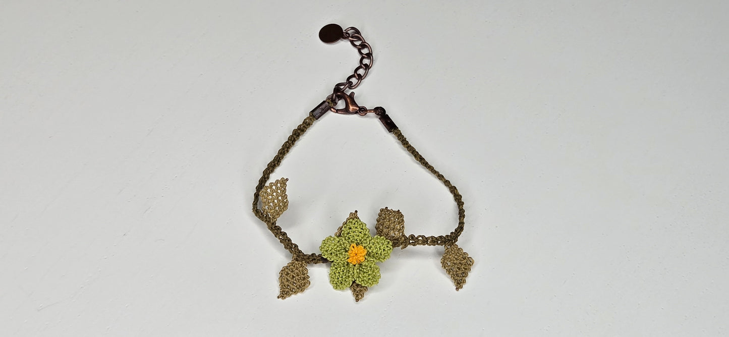 Needle Lace Single Olive Flower Bracelet