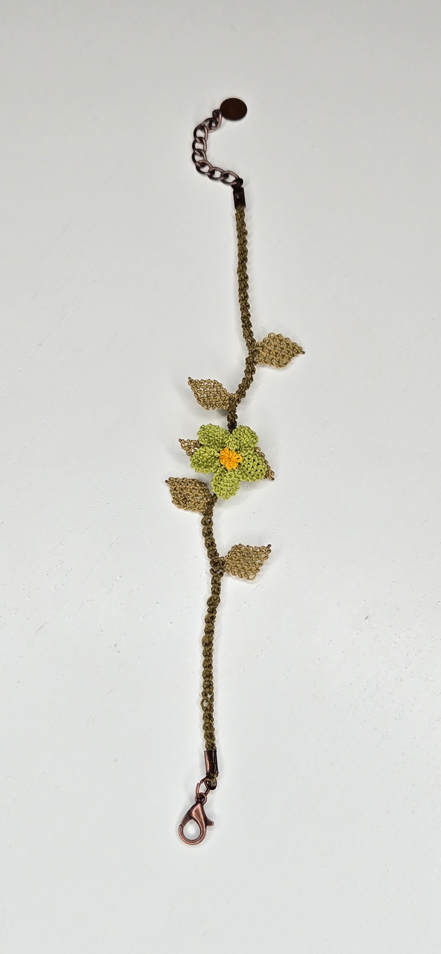 Needle Lace Single Olive Flower Bracelet
