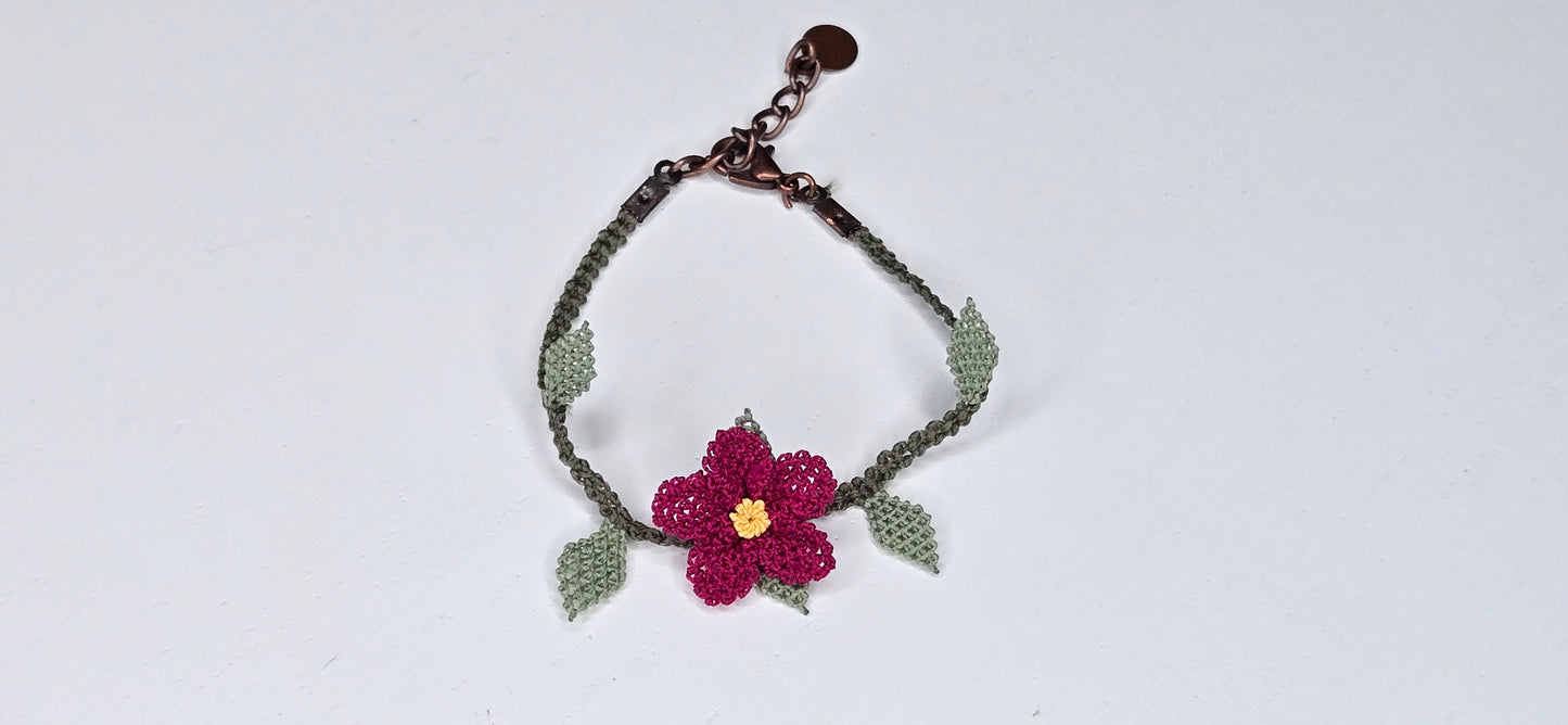 Needle Lace Single Claret Flower Bracelet