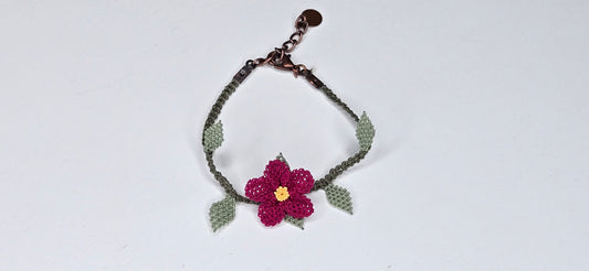 Needle Lace Single Claret Flower Bracelet
